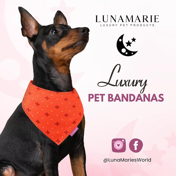 LunaMarie - Luxury Pet Birthday Bandanas -Premium & Silky Poly Fabric | 100% Handmade | Custom Shape Dual Layered (Ember, Small)