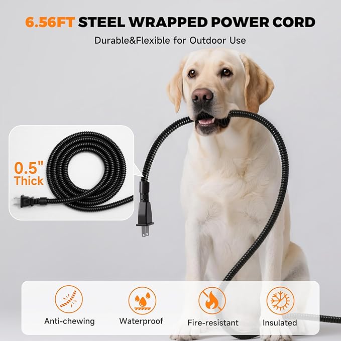 1.45 Gallon Extra-Large Heated Water Bowl for Dog&Cat,Outdoor Heated Dog Bowl with Anti-Chew Cord,Waterproof Heated Pet Bowl Provides Drinkable Water in Winter for Chickens,Squirrels,Rabbits,Green