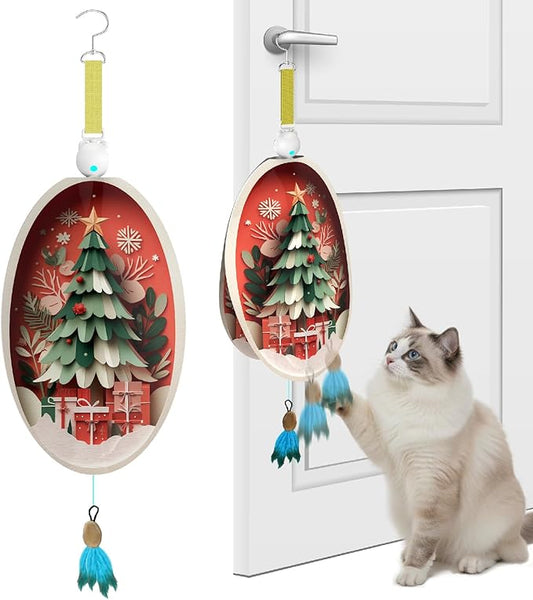 Interactive Cat Toys for Indoor Cats, Automatic Concealed Hide and Seek Hanging Feather Cat Toy, Rechargeable Motion-Activated Enrichment Toys for Bored Adult Cats (Christmas Tree Pattern）