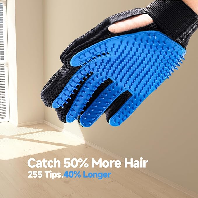2-in-1 Pet Hair Removal Glove Set for Cats & Dogs, Five-Finger Electrostatic Pet Hair Gloves & Grooming Glove ，Reusable Magic Brush Pet Hair Remover Tool for Laundry，Carpet,Car Seat，Couch