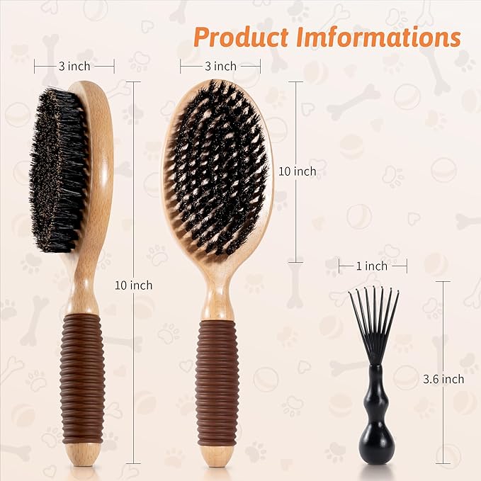 Boar Bristle Pet Brush for Short Haired Dogs and Cats, Dog Cast Hair Brush for Shedding with Beech Wood Handle and Non-Slip Rubber