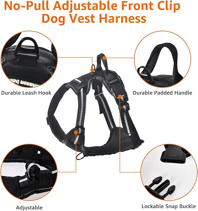 Amazon Basics No-Pull Dog Harness, Adjustable Soft Padded Vest with Reflective Stripes, X-Large, Black
