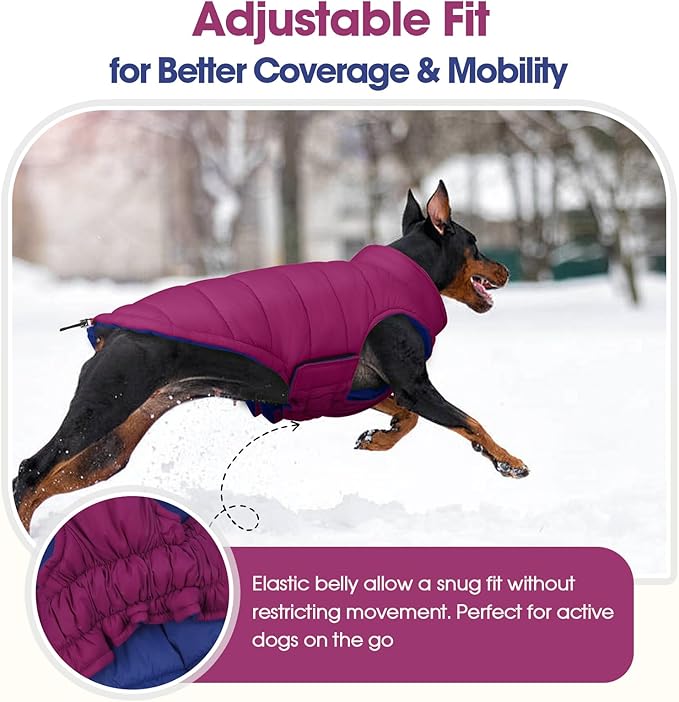 QBLEEV Reversible Dog Jacket for Small Dogs, Waterproof Windproof Warm Winter Coat with Adjustable Fit & Leash Hole, Lightweight Reversible Puffer Vest, Purple, S – Fits Yorkie, Shih Tzu
