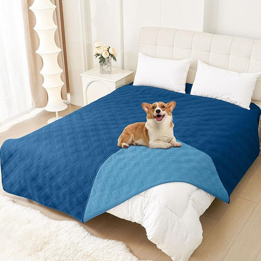 hyha Waterproof Dog Blanket, Reversible Pet Bed Blanket, Soft Sofa Couch Cover for Dogs Washable, Waterproof Pet Couch Covers for Sofa Puppy Cats Furniture Protector(82"x82", Navy Blue/Blue)