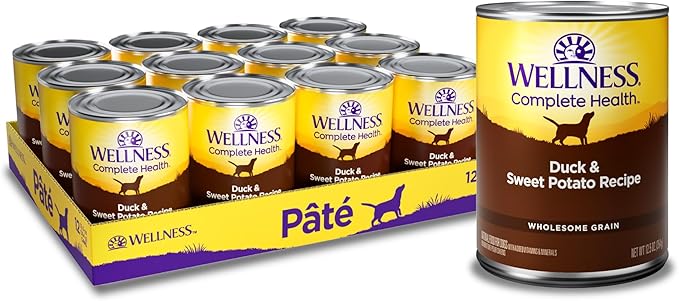 Wellness Complete Health Natural Wet Canned Dog Food, Duck & Sweet Potato, 12.5-Ounce Can (Pack of 12)