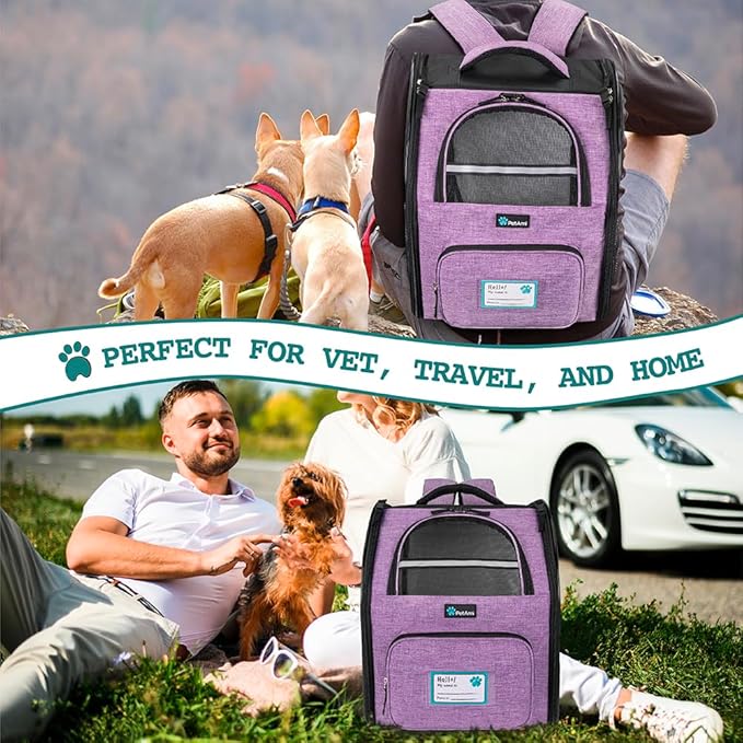 PetAmi Dog Backpack Carrier for Small Large Cat, Pet, Puppy, Ventilated Pet Hiking Backpack Travel Bag, Airline Approved Cat Backpack Carrier, Camping Biking Dog Bag Up to 18lbs Pet, Purple