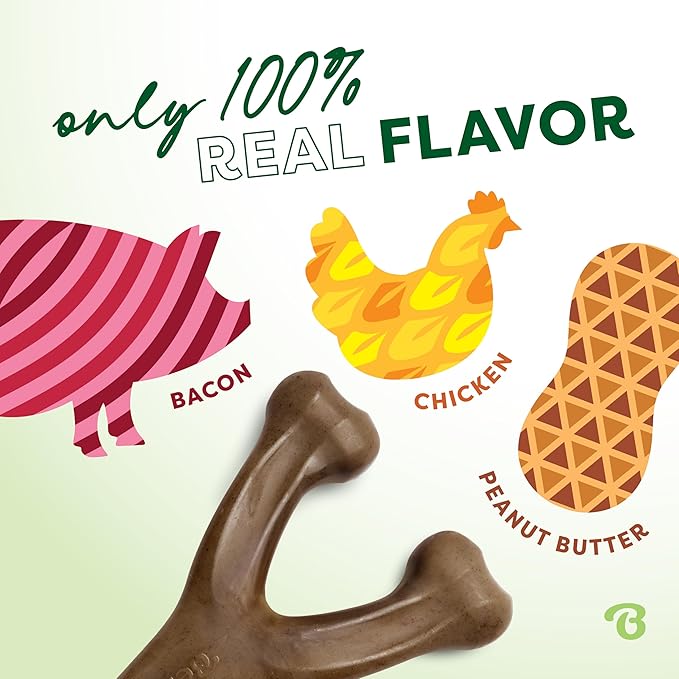 Large 3-Pack, Benebone Wishbone Durable Dog Chew Toy for Aggressive Chewers, Real Bacon, Chicken, Peanut Butter, Made in USA, Variety Pack