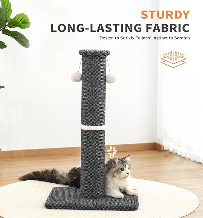Made4Pets Tall Cat Scratching Post, 33" Modern Cat Scratcher with Hanging Balls, Heavy Duty and Thicker Scratching Post for Indoor Cats Adults, Sturdy Base Cat Scratch Post, Dark Grey