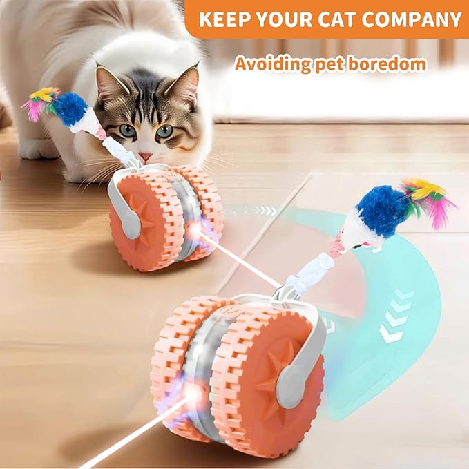 Interactive Cat Toys for Indoor Cats Smart Automatic Ball with Laser Rolling for Bored Kitten Pet Upgraded Speedy Moving Chase Dogs Toy Pink