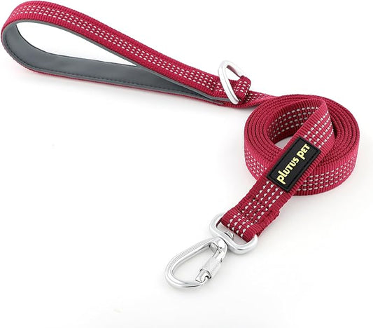 Plutus Pet Heavy Duty Dog Leash with Lockable Aluminum Carabiner, 4/6 Feet Long, Double-Sided Reflective Nylon, Padded Handle, for Puppy, Small, Medium and Large Dogs (Burgundy Red, 4/5" x 4')