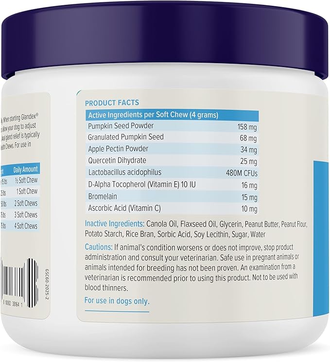 Vetnique Glandex Anal Gland Soft Chew Treats with Pumpkin for Dogs Digestive Enzymes, Probiotics Fiber Supplement for Dogs Boot The Scoot (Peanut Butter Chews, 60 Count)
