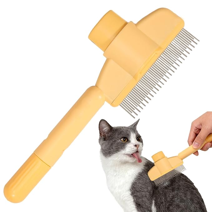 Dogs and Cats Comb with Release Button, Pet Hair Removal Tools with Safe Stainless Steel Teeth for Deshedding, Cat Grooming Supplies for Long/Short Hair, Cat Brush for Shedding, Orange