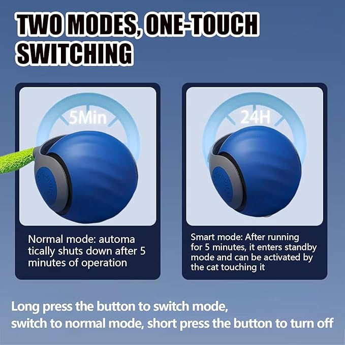 Interactive Cat Toys for Indoor Cats & Dogs, 2025 Newly Upgraded Version Tail 3.0 Cat Toys, Smart Interactive Cat & Dog Toy Ball, Automatic Moving Ball Christmas Birthday Gift for Pets (Blue)