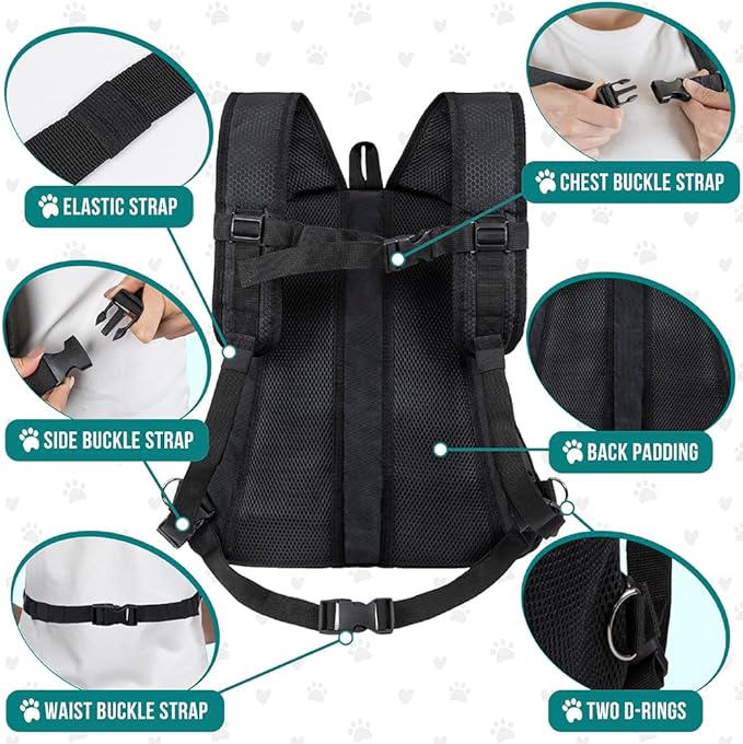 PetAmi Dog Front Carrier Backpack, Adjustable Dog Pet Cat Chest Carrier Backpack, Ventilated Dog Carrier for Hiking Camping Travel, Small Medium Dog Puppy Large Cat Carrying Bag, Max 15 lbs, Black