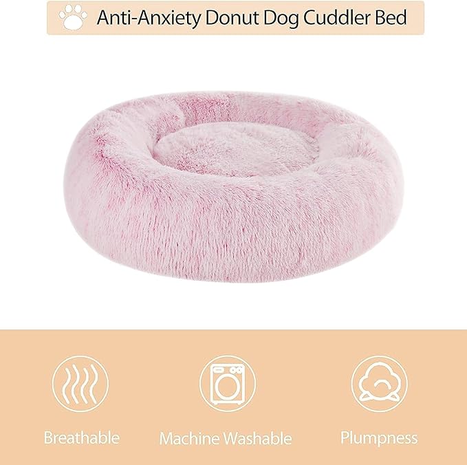 WNPETHOME Calming Dog Bed for Large Dogs, Anti-Anxiety Donut Pet Bed, Fluffy Faux Fur Plush Pet Beds，Warming Cozy Soft Round Lagre Dog Bed for Large Jumbo Dogs, Cat Cuddler Cushion Bed