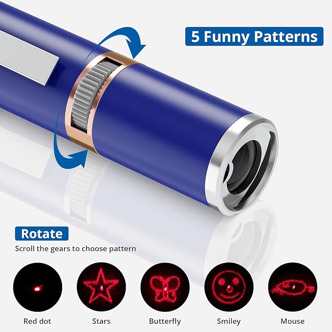 TBTeek Cat Toys, with Metal Case, 2 Pieces, Rechargeable, 7 Adjustable Patterns, Interactive Kitten Pet Dog Red Dot Chase Light Toy for Cats Fun Playing Exercise（Blue）