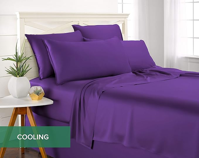 Pure Bamboo King Sheets, Genuine 100% Organic Viscose Derived from Bamboo Bed Sheet Set, Luxuriously Soft & Cooling, Double Stitching, 2 Year Quality Promise (King, Purple)