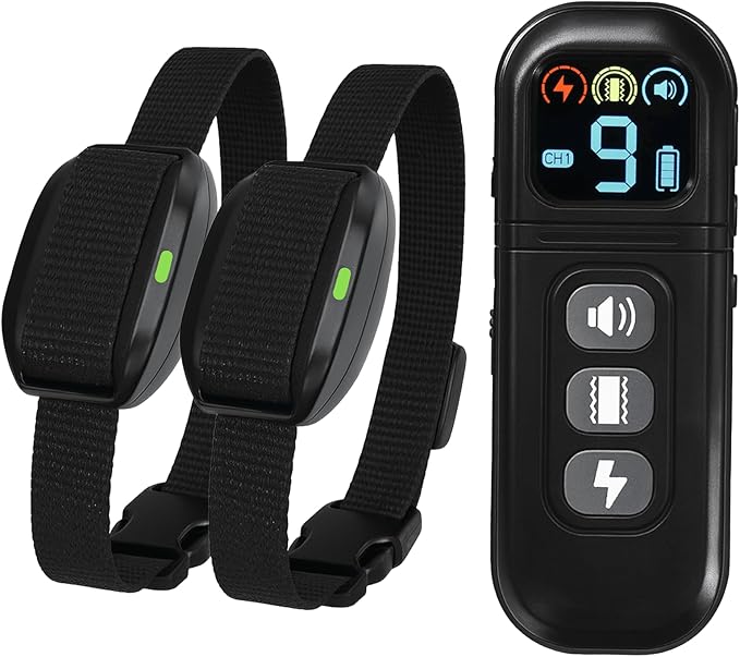 Dog Shock Collar 2 Dogs (5-15Lbs)，1900 ft Waterproof Training Collar for Dogs Medium Small with Rechargeable Remote，Beep (1-3) Vibration (0-9) and Humane Shock (0-9) Modes