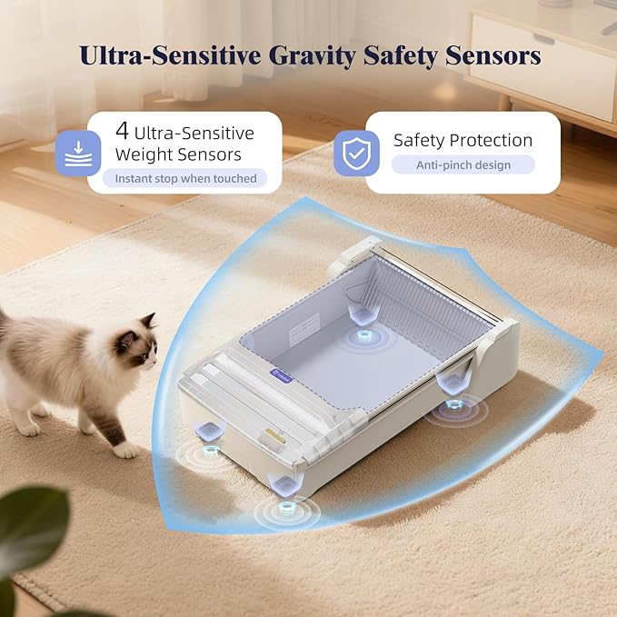 Robotail Automatic Litter Box, Self Cleaning Cat Litter Box with with Roomy Space, Open Top Cat Box for Multi Cats，Include 5Lb Compatible Cassava Litter