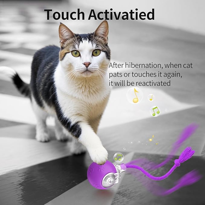 Interactive Cat Toys, Automatic Moving Cat Toys for Bored Indoor Adult Cats, Fast Rolling, Chirping & Motion-Activated Kitty Toys, Fun Gift for Cats with Speedy Tail 2.0, USB Rechargeable (Purple)