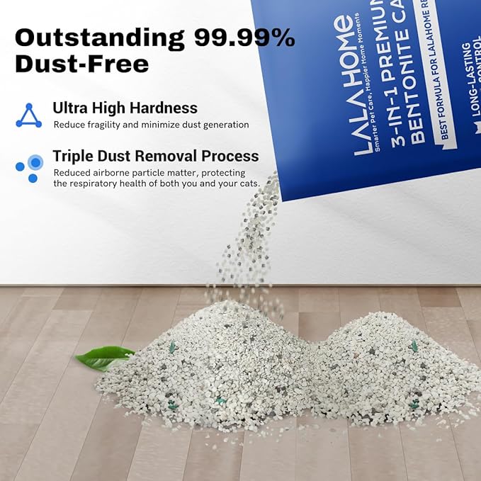 Premium Bentonite Cat Litter Sodium-Based, Clumping Cat Litter, Dust-Free, Strong Durability, Odor Control, Unscented Natural Mineral Formula Kitty Litter Bluk for RealScooper, 3 x 15 lb. Box