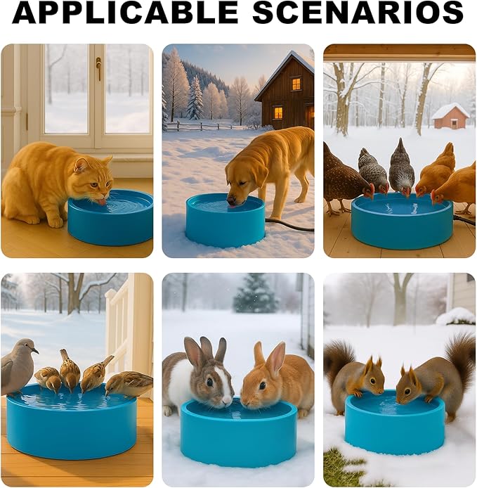 Pet Heated Bowl for Dog,Cat Warming Water Bowl with Chew Resistant Power Cord, Outdoor Waterproof Smart Uniform Heating for Small Animals Bird Chicken Rabbit Duck (108 fl oz, Blue)