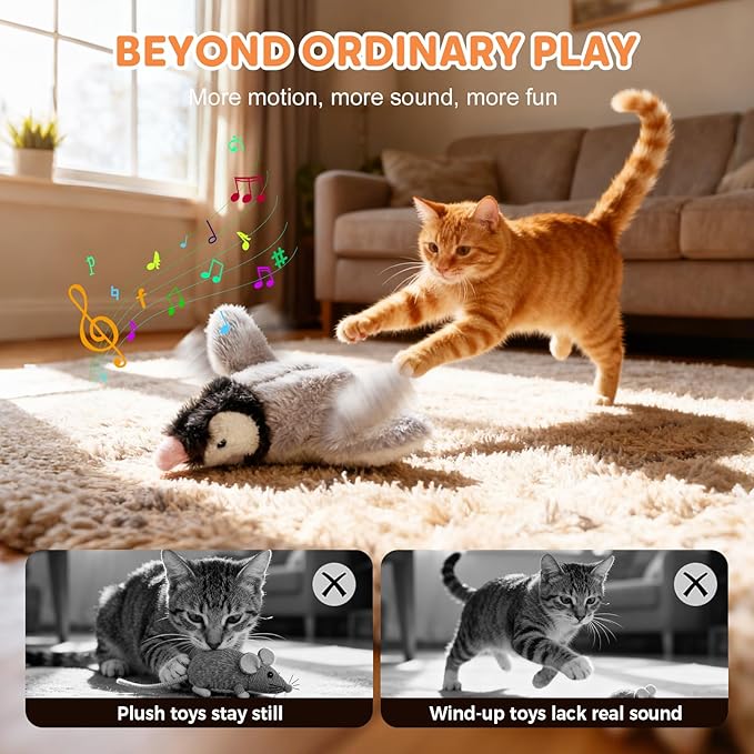 Interactive Chirping Bird Cat Toy,2025 New Flying Bird Cat Toy Flapping Bird Toy,Simulation Chirping Bird Toys Interactive Cat Toys for Bored Indoor Adult Cats (Light Grey/1PCS)