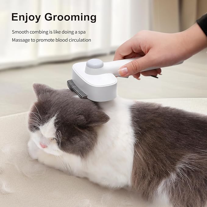 Cat Brush for Shedding, 2-in-1 Deshedding Brush & Dematting Comb for Long Haired Cats and Dogs, Slicker Brush for Dogs Effectively Removes Matted Fur & Tangles, White