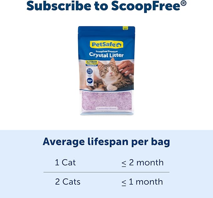 PetSafe ScoopFree Premium Crystal Cat Litter - Ultra-Absorbent Silica Universal Litterbox Crystals - Non-Clumping Odor Control - Lavender Scent - 8 lb Bag - 3 Pack