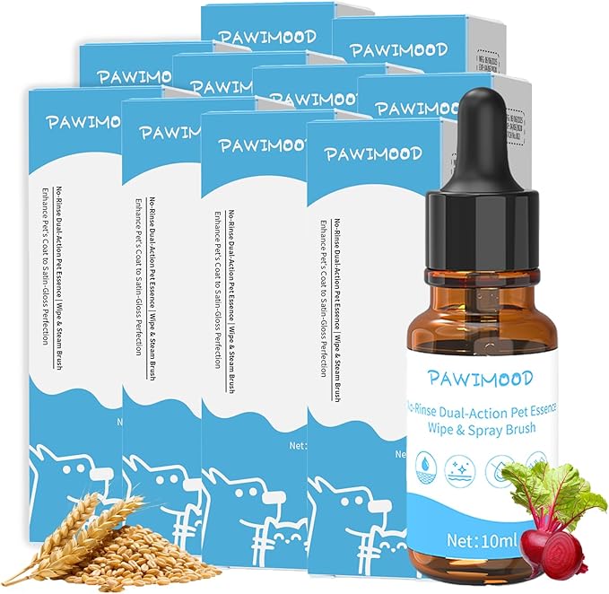 10Pcs Waterless No-Rinse Pet Shampoo Essence for Dogs & Cats, Concentrated Deodorizing Formula Neutralizes Odors & Hydrates Coat with Pomegranate Scent, for Steam Brush,0.34 oz*10