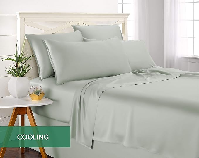 Pure Bamboo Twin XL Sheets, Genuine 100% Organic Viscose Derived from Bamboo Bed Sheet Set, Luxuriously Soft & Cooling, Double Stitching, 2 Year Quality Promise (Twin XL, Sea Glass)