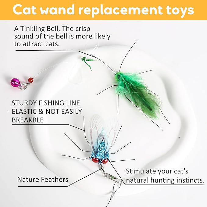 Interactive Cat Toy Bug Toys for Cats 4 Realistic Flying Bugs Cat Wand (4PC Insects Refills)