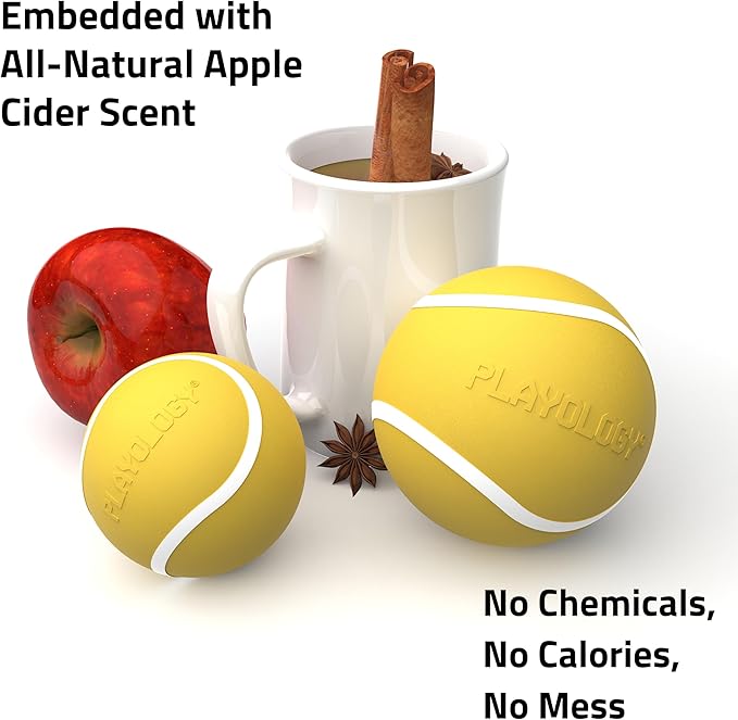 Playology Dog Toys | Squeaky Chew Ball - Bouncy Durable Floating Fetch Ball for Dogs | Medium Apple Cider Limited Edition Fall Scented Toy - Easy to Clean and Made from Non Toxic Materials