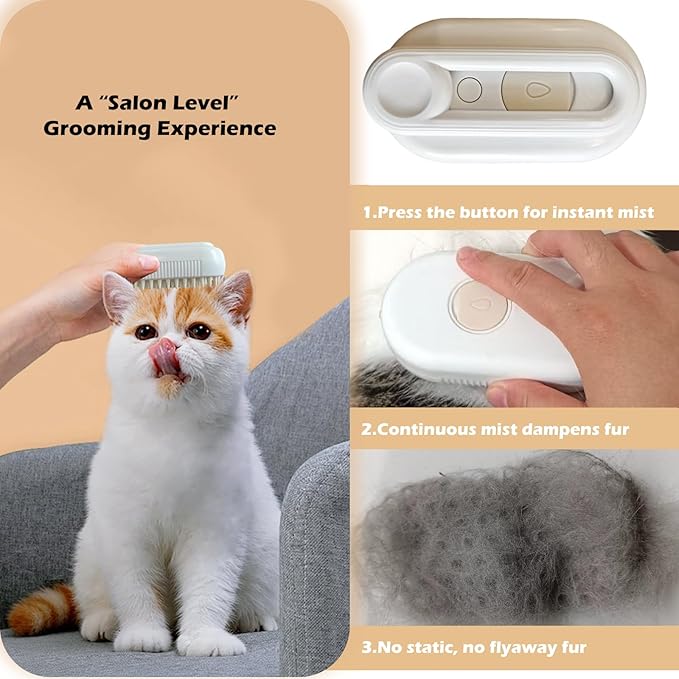 Cat Steam Brushes for Shedding, 4 in 1 Rechargeable Steam Brush for Cats and Dogs,Grooming Comb with Spray