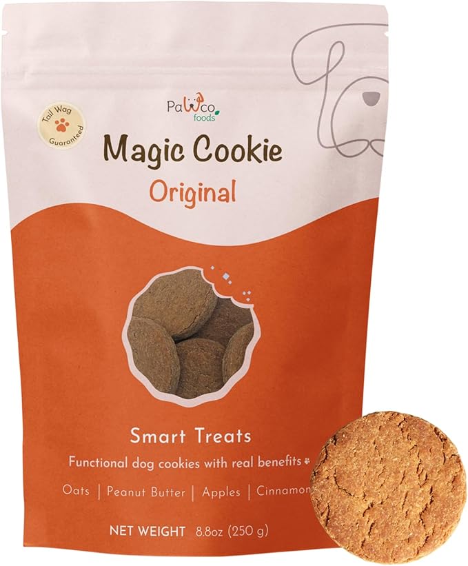 Pawco Dog Treats, Original – Supports Daily Wellness & Enjoyment – Crunchy Dog Cookies with Peanut Butter & Apple – Functional & Healthy Rewards for Dogs – Magic Cookie – 8.8oz