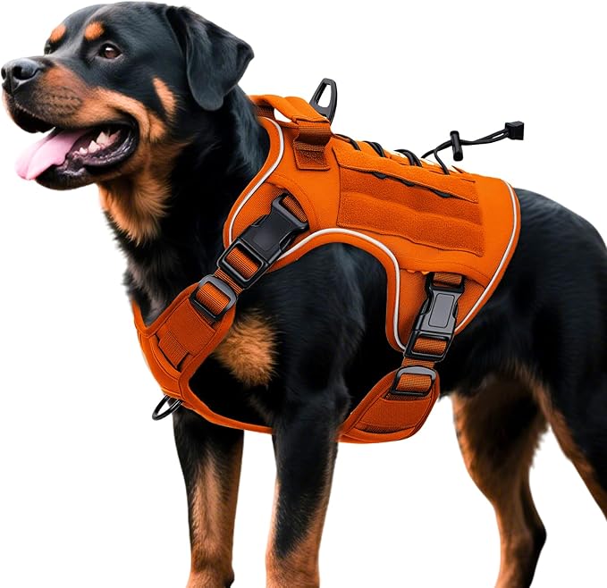 Heavy-Duty Tactical Dog Harness for Large Dogs, No Pull Adjustable Reflective Pet Vest with Molle System, K9 Military-Grade Control for Service Training, Outdoor & 10+ Breeds, Orange, X-Large