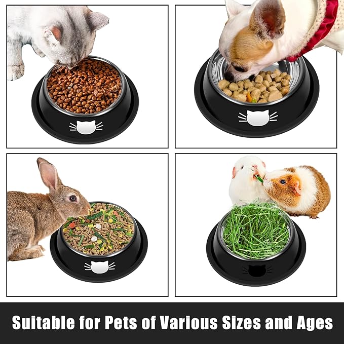 2 Pcs Non-Slip Stainless Steel Small Cat Food Bowls - Unbreakable, Thicken 7 Oz Cat Dishes - Indoor, Removable Rubber Base, Easily Clean, Lovely Color