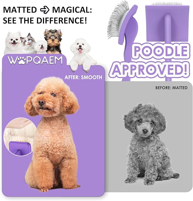 2 PCS Slicker Brush for Dogs & Pet Comb, Long Pins Dog Grooming Brush for Goldendoodles, Poodles, Labradoodles, Perfect to DeShedding, Dematting & Reducing Tangles. Large, Purple