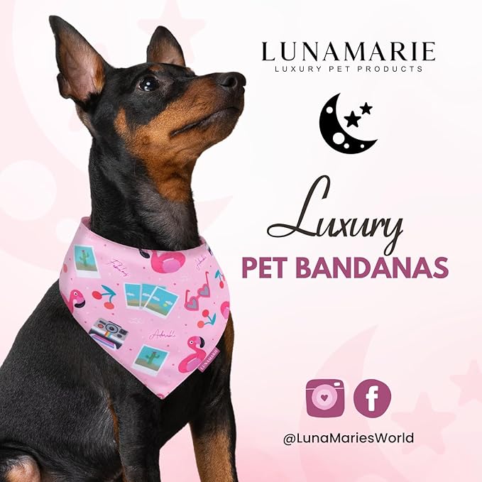 LunaMarie - Luxury Pet Birthday Bandanas -Premium & Silky Poly Fabric | 100% Handmade | Custom Shape Dual Layered (Summer Vibes, Small)