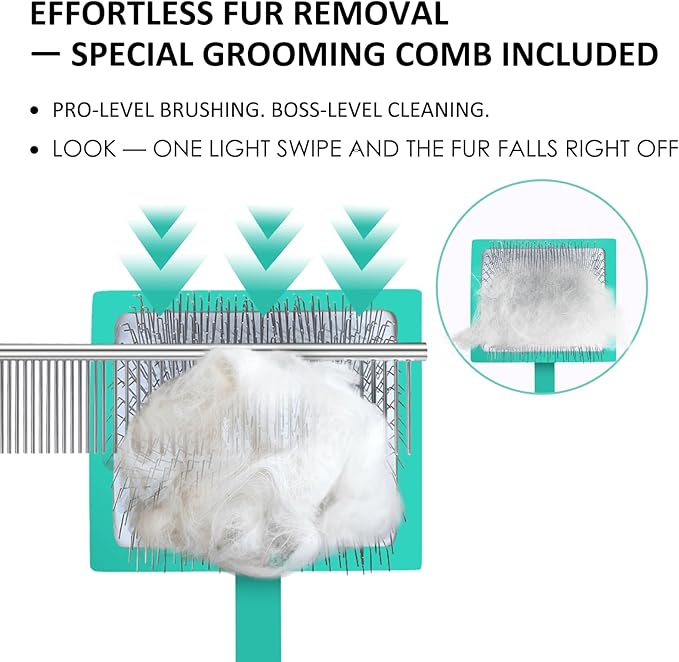 Large Dog Slicker Brush for Shedding & Curly Coat, Long Hair Dogs & Cats, Doodles, Poodles & Goldendoodles, Long Pin Grooming Brush with Wooden Handle, 3 Pcs Comb Set for Mats Tangles. Green