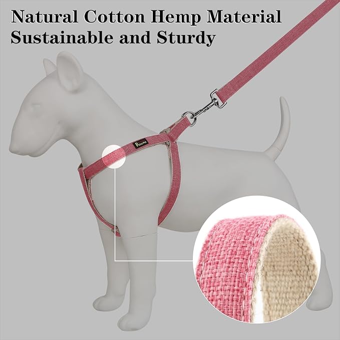 Plutus Pet Cotton Hemp Step in Dog Harness, Sustainable, Lightweight and Escape-Proof, Quick Fit Dog Harness for Puppy Small Medium and Large Dogs, Hot Pink, S