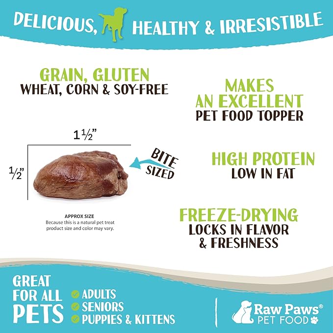 Raw Paws Whole Freeze Dried Chicken Hearts for Dogs & Cats, 4-oz Whole - Made in USA - Freeze Dried Chicken Dog Treats Single Ingredient Treats for Cats