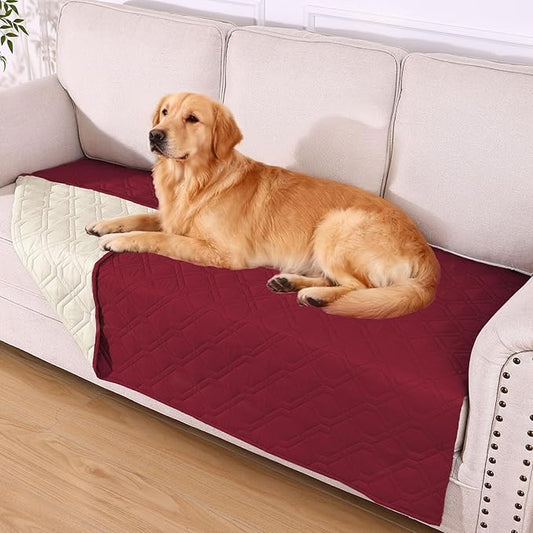 hyha Waterproof Dog Bed Blanket, Soft Pet Blankets, Waterproof Couch Cover for Dogs, Reversible Sofa Covers Washable for Furniture (40x70 Inch, Wine Red/Beige)