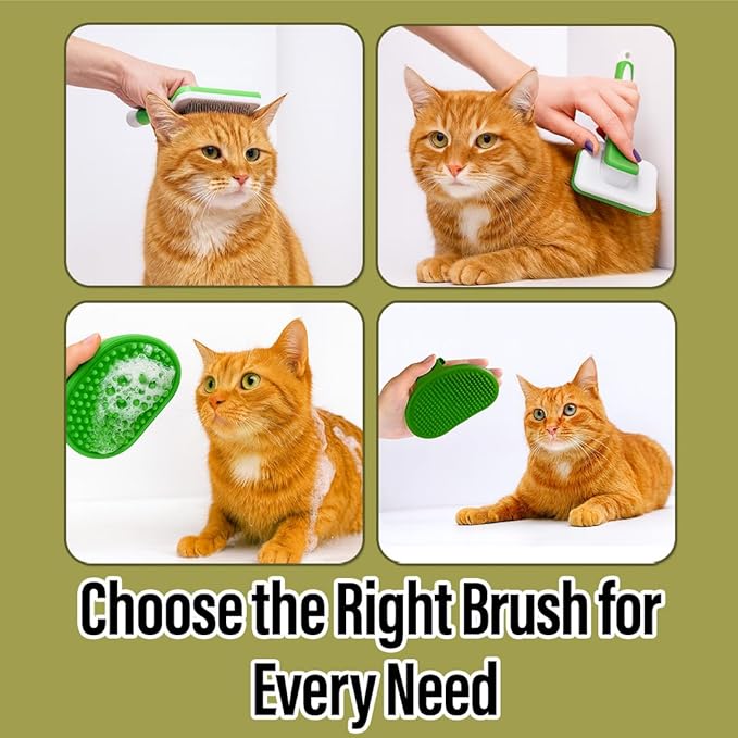 2 Pcs Self Cleaning Slicker Brush & Bath Brush For Dogs and Cats - Skin Friendly Deshedding Dog Brush Suitable For Shedding & Haired Pets, Green
