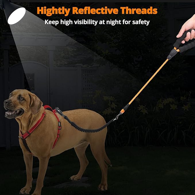 Long Dog Leash 15 FT: Heavy Duty Rope Leashes for Dogs Training with Swivel Lockable Hook Reflective Threads Bungee and Padded Handle - Dog Lead for Large Small Medium Dogs Outside Walking Hiking