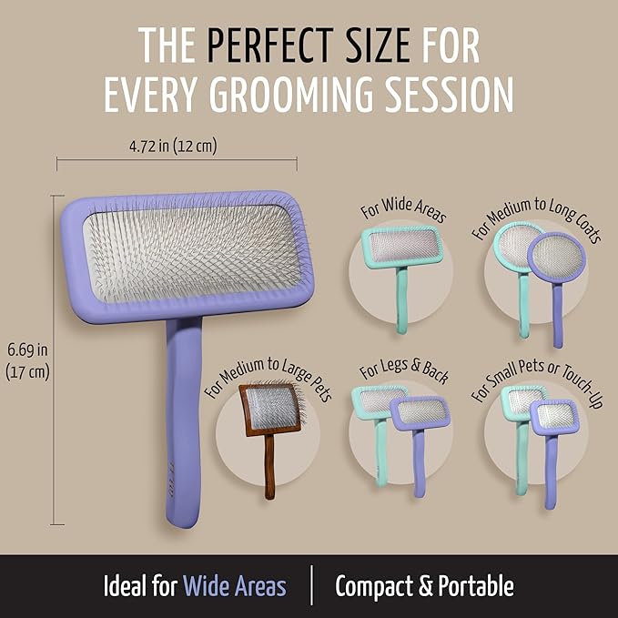 Tauro Pro Line Dog Brush for Shedding - Goldendoodle, Labradoodle & Poodle Hair & Wide Areas - Slicker Brush for Dogs & Cat Grooming, Flexible Cushion & Non-Slip Grip (Size L - Purple)