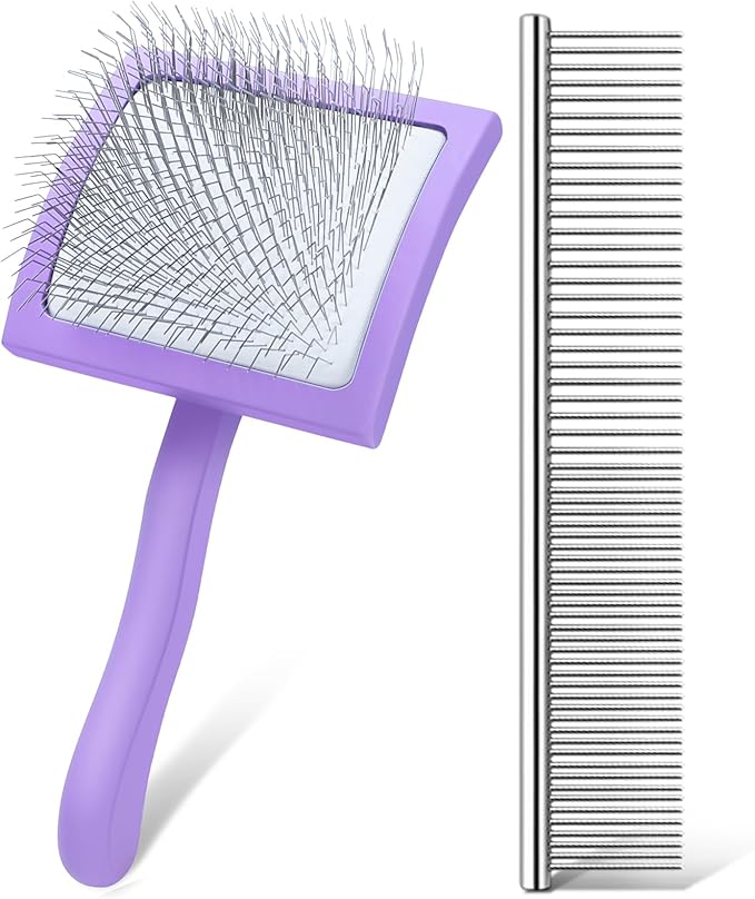 2 PCS Slicker Brush for Dogs & Pet Comb, Long Pins Dog Grooming Brush for Goldendoodles, Poodles, Labradoodles, Perfect to DeShedding, Dematting & Reducing Tangles. Large, Purple