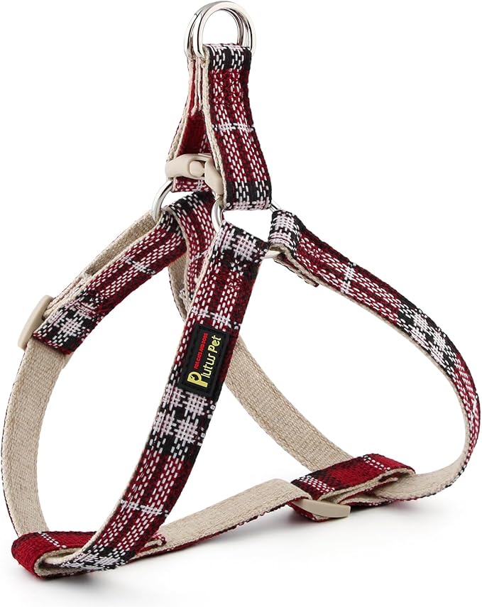 Plutus Pet Cotton Hemp Step in Dog Harness, Sustainable, Lightweight and Escape-Proof, Quick Fit Dog Harness for Puppy Small Medium and Large Dogs, Red Plaid, XS