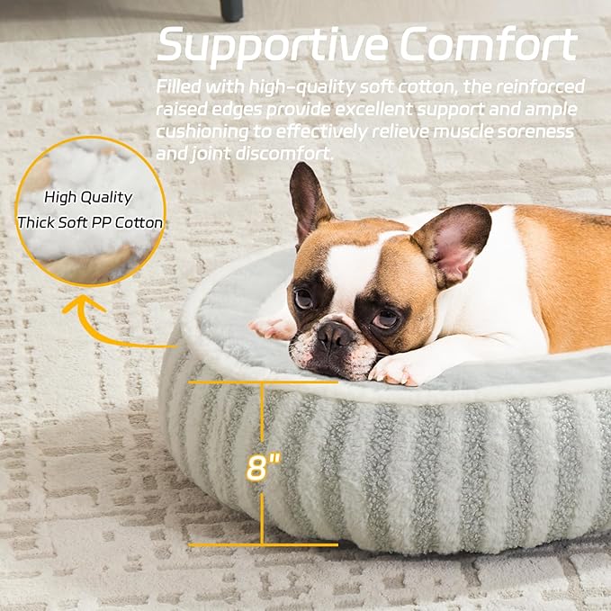 Dog Bed Medium Size Dogs, Washable Large Cat Beds for Indoor Cats with Anti-Slip Bottom, Supportive Soft Calming Sleeping Pet Bed for Puppy and Kitten, 25 inches, White