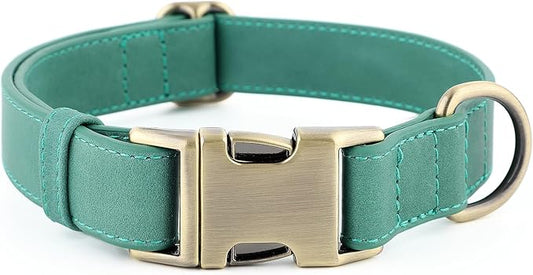Plutus Pet Genuine Leather Dog Collar – Adjustable Pet Collar with Quick Release Metal Buckle, Soft Real Leather for Small Medium Large Dogs, Heavy Duty & Skin-Friendly (Green, L)